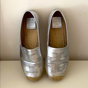 Tory Burch Silver Leather Espadrilles size 6.5